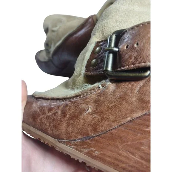 VW1 FENDI CAMEL BROWN WEDGE BUCKLE LONG FUR TRIM BOOTS - SIZE 38.5 39 READ - Picture 9 of 10